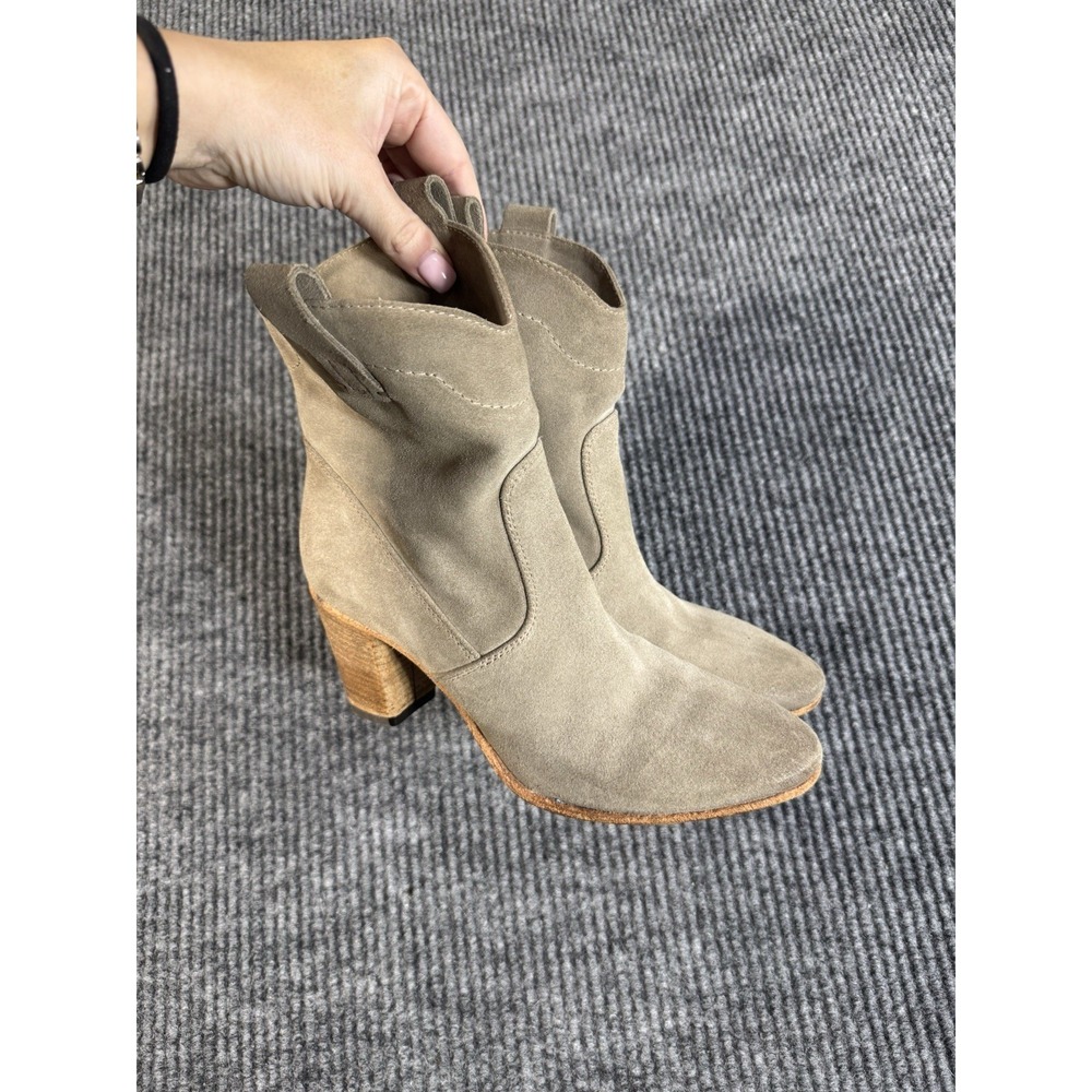 ALBERTO‎ FERMANDI Beige Suede Western Ankle Boots Block Heel Women 6.5